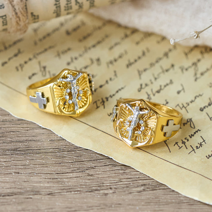 Two-Tone Crucifix Statement Ring: A Symbol of Christ’s Redemption & Faith