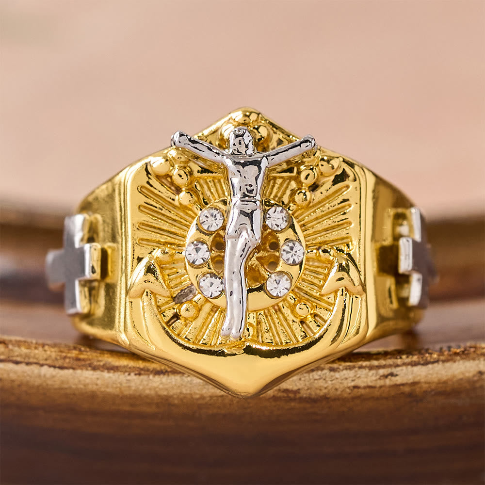 Two-Tone Crucifix Statement Ring: A Symbol of Christ’s Redemption & Faith