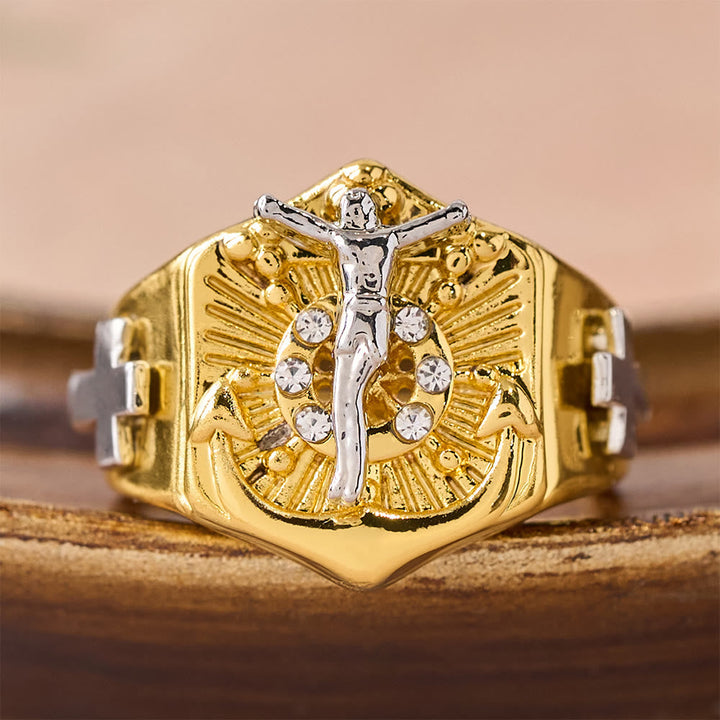 Two-Tone Crucifix Statement Ring: A Symbol of Christ’s Redemption & Faith