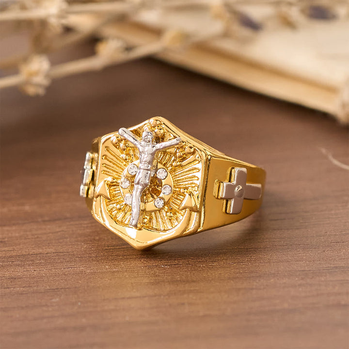 Two-Tone Crucifix Statement Ring: A Symbol of Christ’s Redemption & Faith