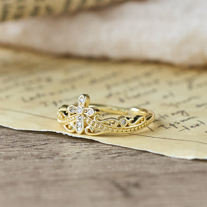 Dual Polished Style Cross-Crown Ring: Carry His Royal Care Close Daily