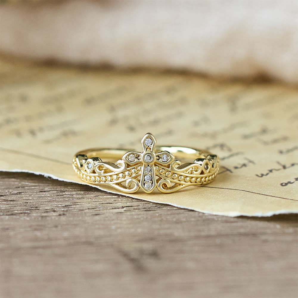 Dual Polished Style Cross-Crown Ring: Carry His Royal Care Close Daily