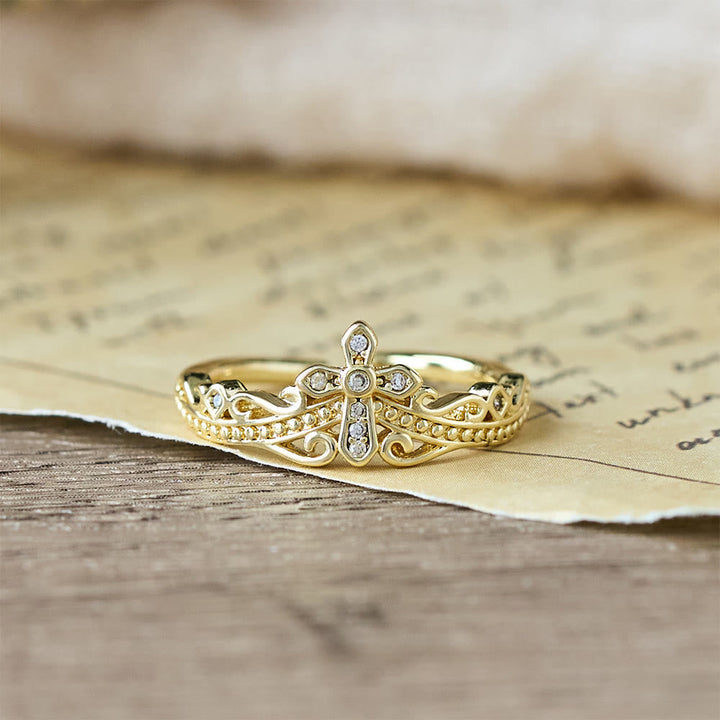 Dual Polished Style Cross-Crown Ring: Carry His Royal Care Close Daily