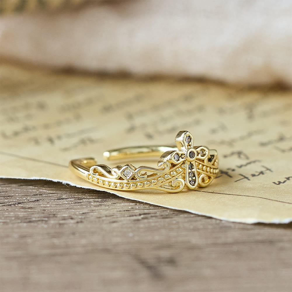 Dual Polished Style Cross-Crown Ring: Carry His Royal Care Close Daily
