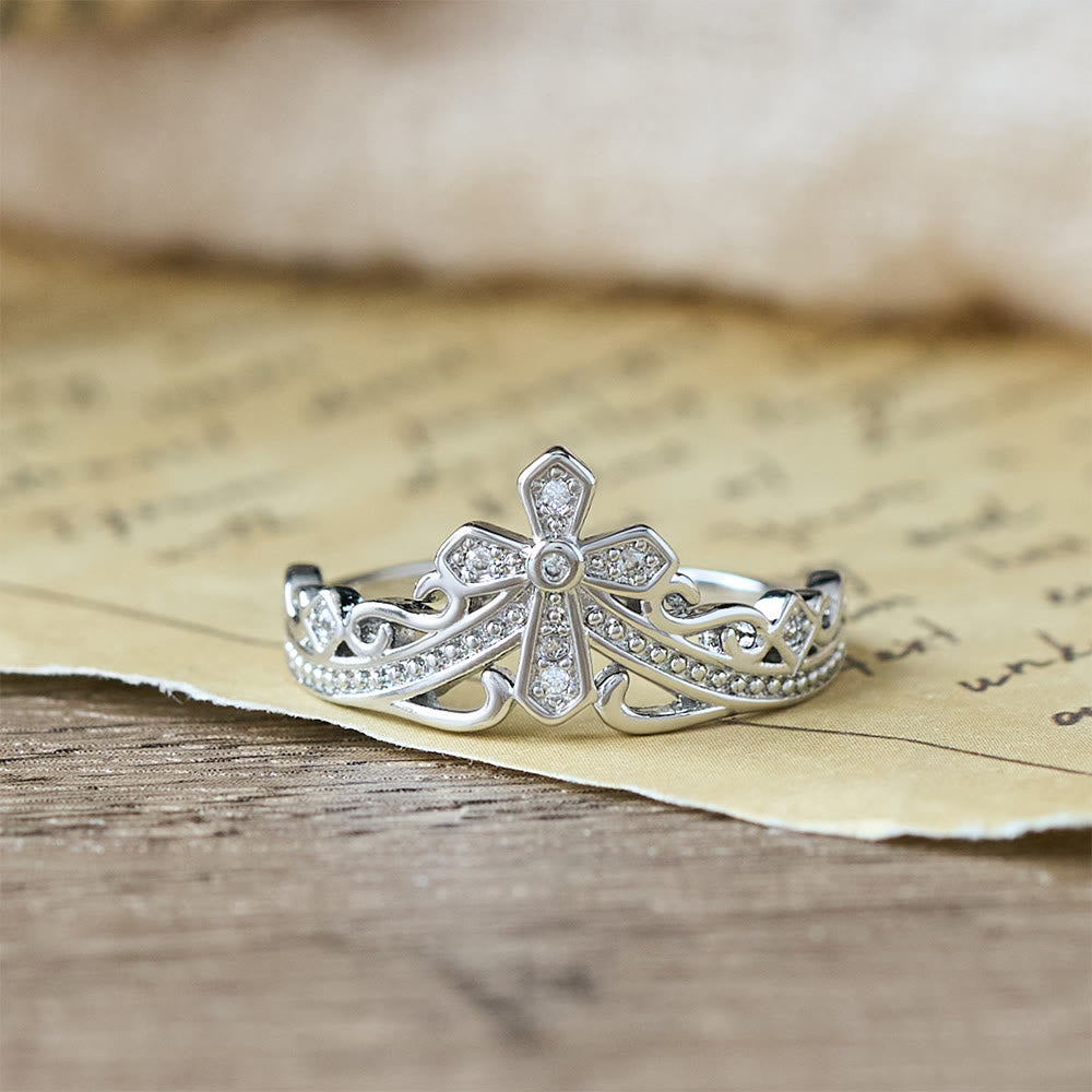 Dual Polished Style Cross-Crown Ring: Carry His Royal Care Close Daily