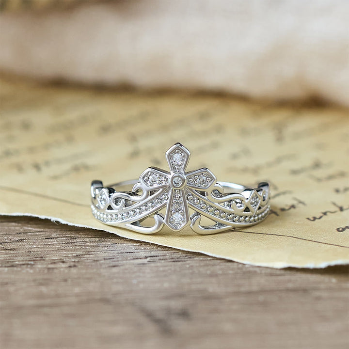 Dual Polished Style Cross-Crown Ring: Carry His Royal Care Close Daily