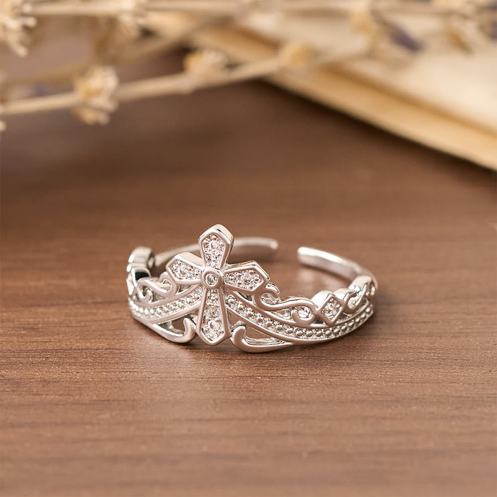 Dual Polished Style Cross-Crown Ring: Carry His Royal Care Close Daily
