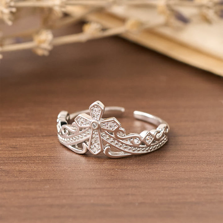 Dual Polished Style Cross-Crown Ring: Carry His Royal Care Close Daily