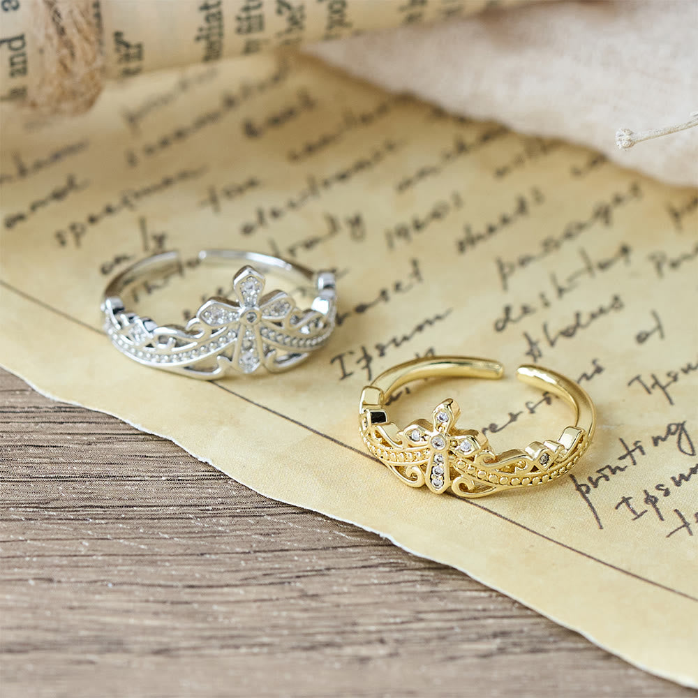 Dual Polished Style Cross-Crown Ring: Carry His Royal Care Close Daily