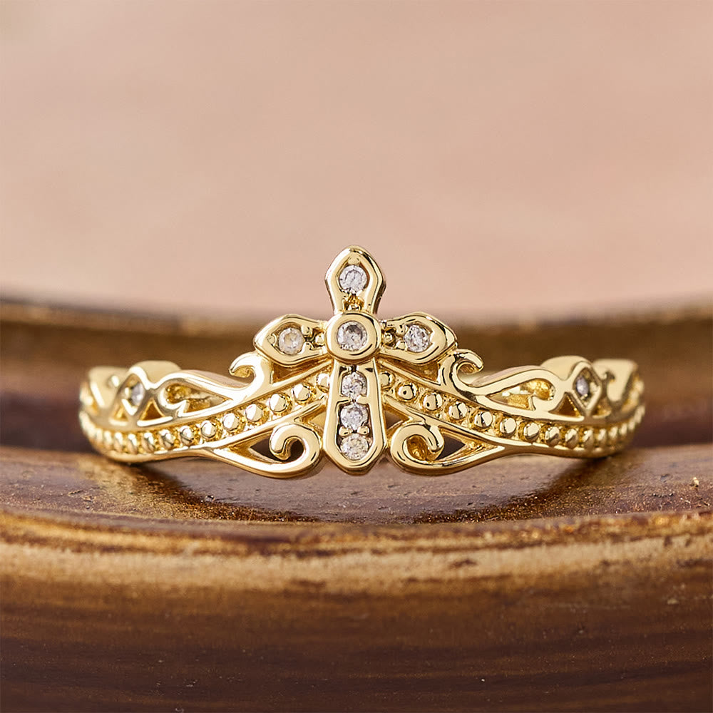 Dual Polished Style Cross-Crown Ring: Carry His Royal Care Close Daily