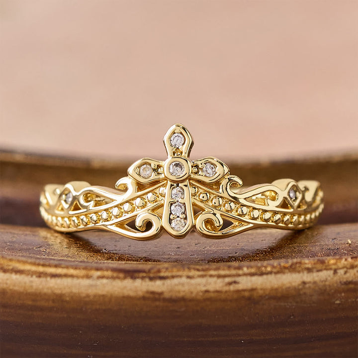 Dual Polished Style Cross-Crown Ring: Carry His Royal Care Close Daily