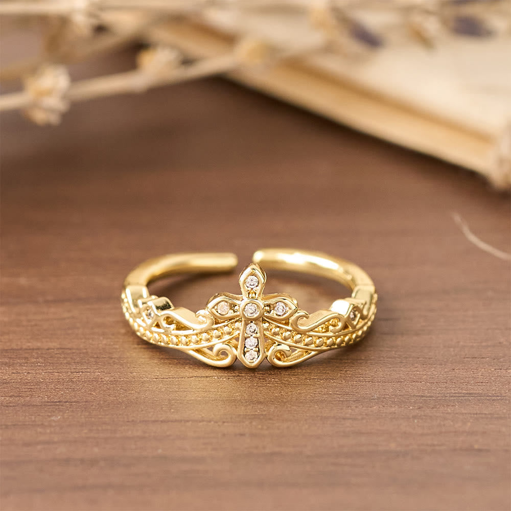 Dual Polished Style Cross-Crown Ring: Carry His Royal Care Close Daily