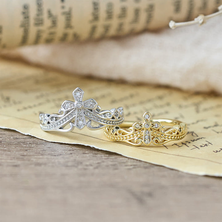 Dual Polished Style Cross-Crown Ring: Carry His Royal Care Close Daily