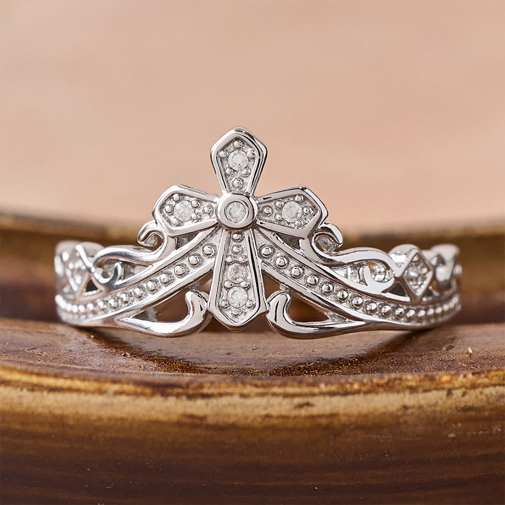Dual Polished Style Cross-Crown Ring: Carry His Royal Care Close Daily