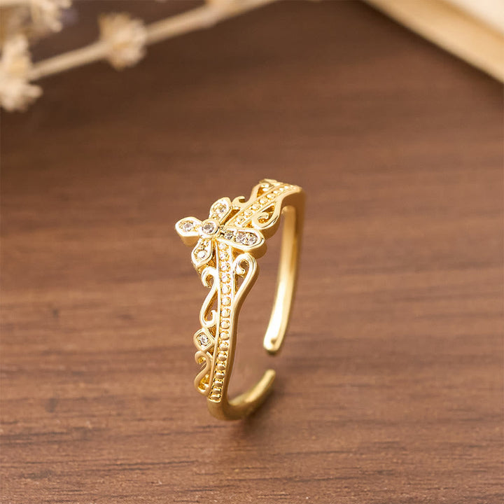 Dual Polished Style Cross-Crown Ring: Carry His Royal Care Close Daily