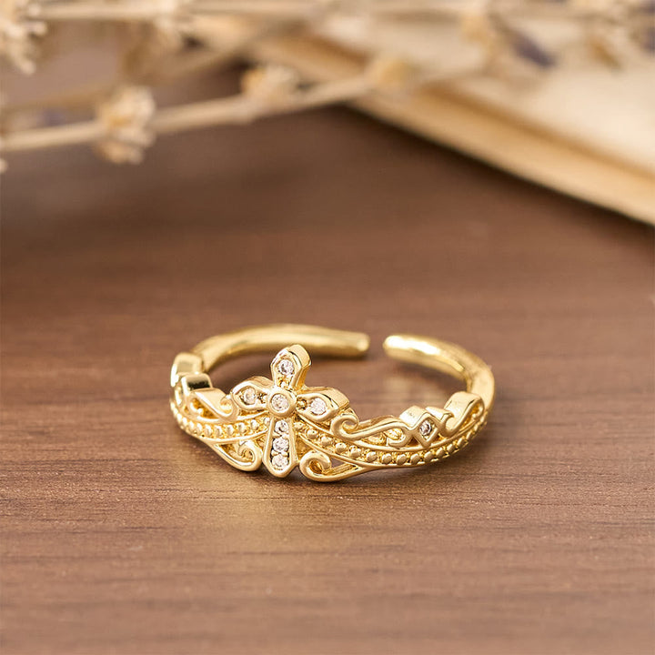 Dual Polished Style Cross-Crown Ring: Carry His Royal Care Close Daily