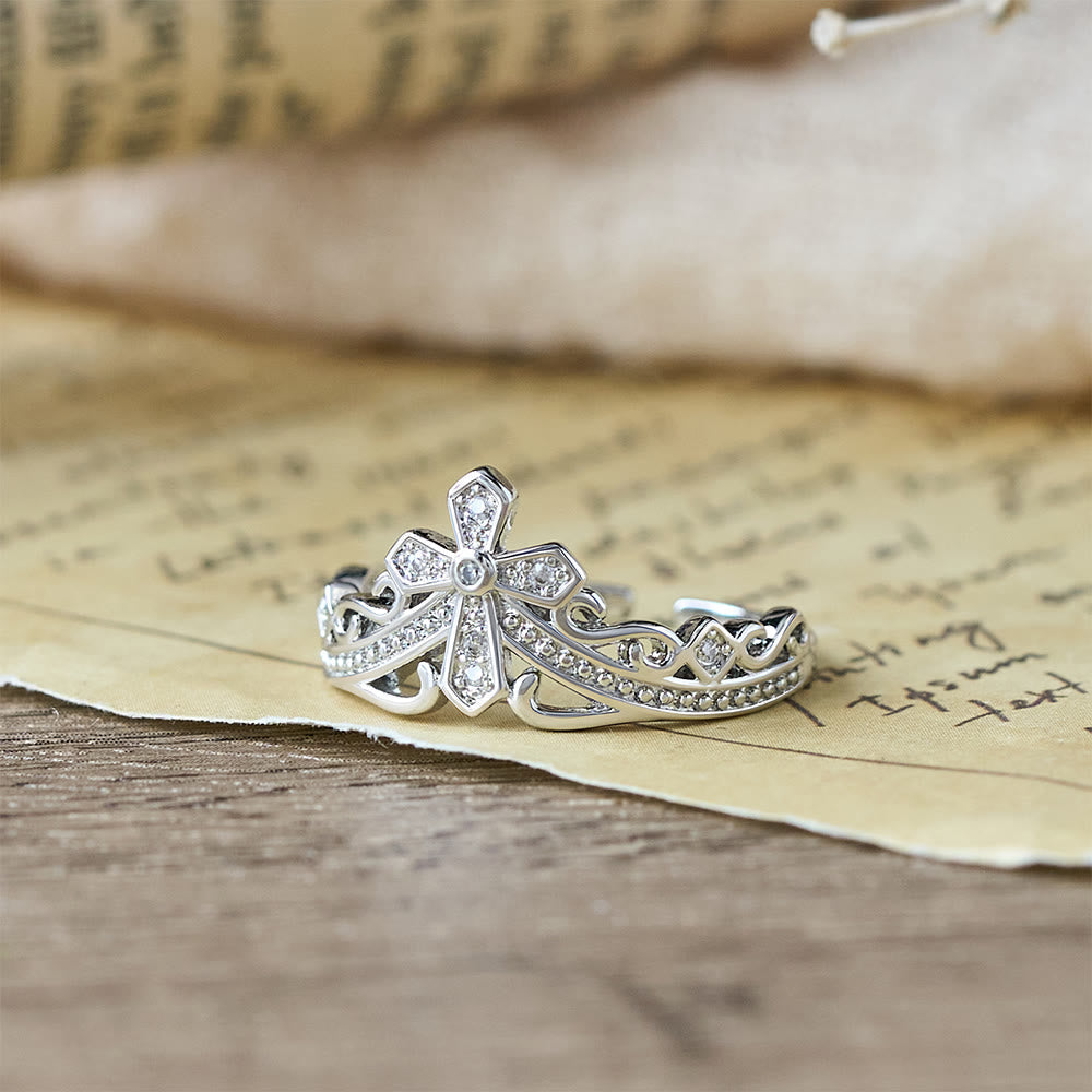 Dual Polished Style Cross-Crown Ring: Carry His Royal Care Close Daily