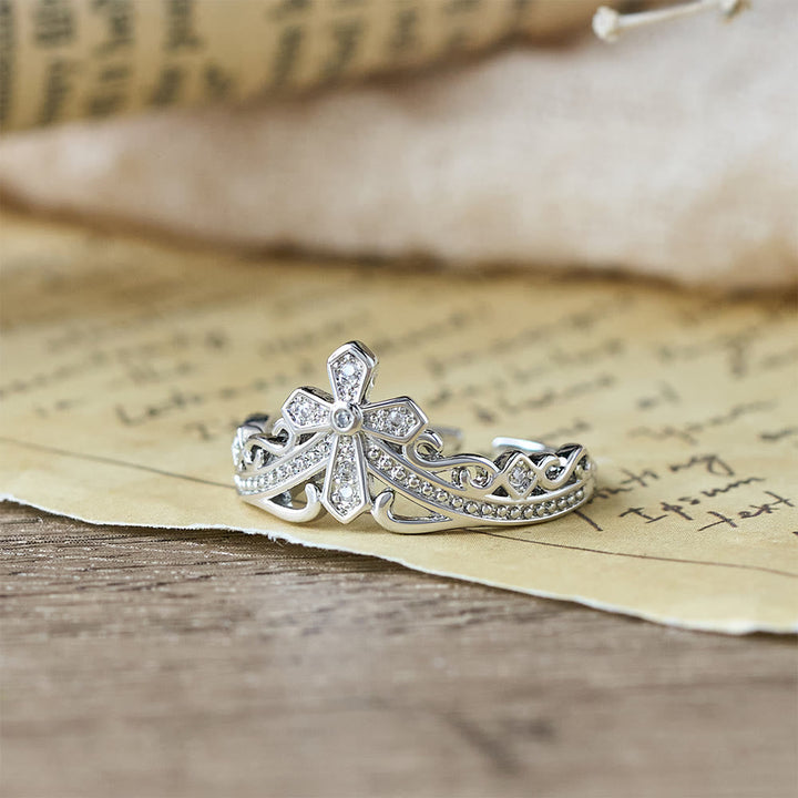 Dual Polished Style Cross-Crown Ring: Carry His Royal Care Close Daily