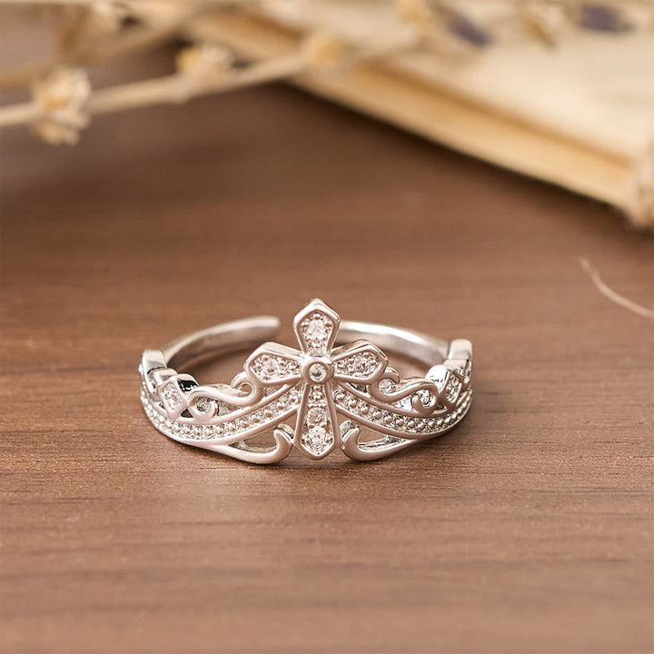 Dual Polished Style Cross-Crown Ring: Carry His Royal Care Close Daily