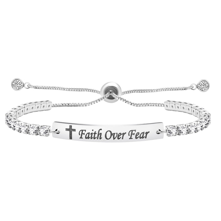 Four-Color Metal with Engraved/Blank Bar Faith Courage Bracelet