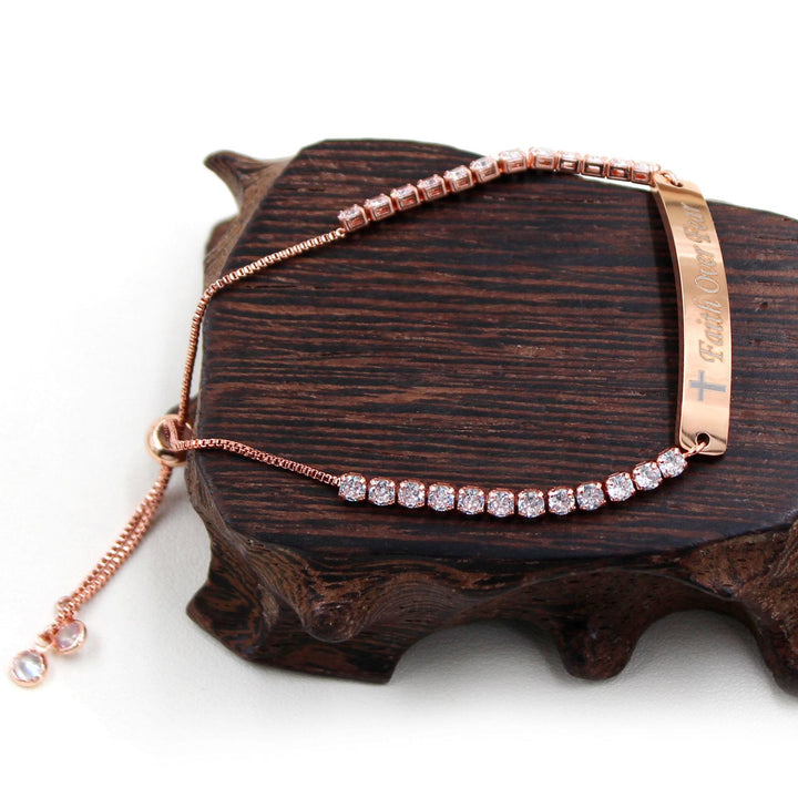 Four-Color Metal with Engraved/Blank Bar Faith Courage Bracelet