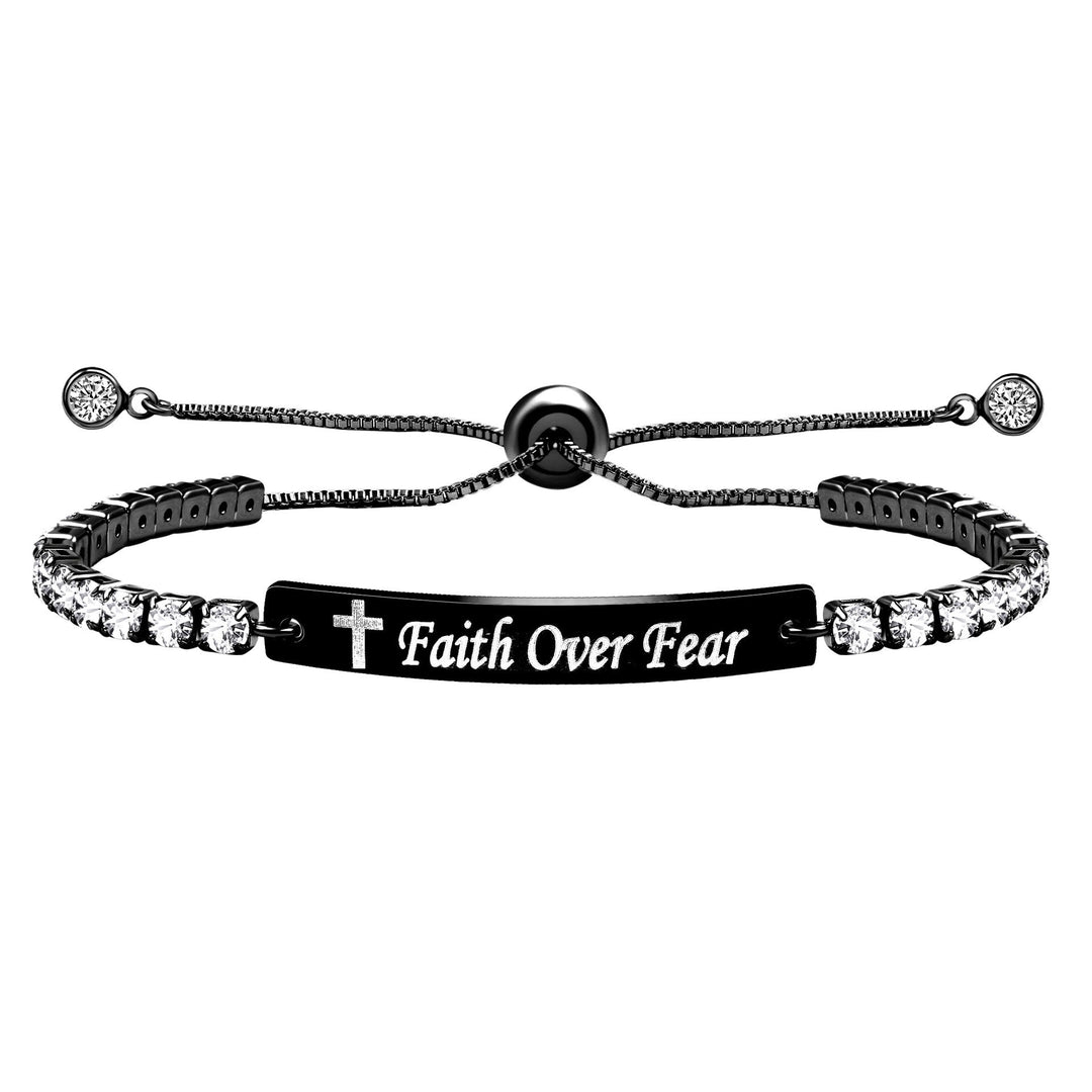 Four-Color Metal with Engraved/Blank Bar Faith Courage Bracelet