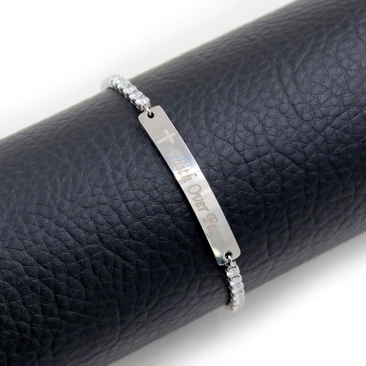 Four-Color Metal with Engraved/Blank Bar Faith Courage Bracelet