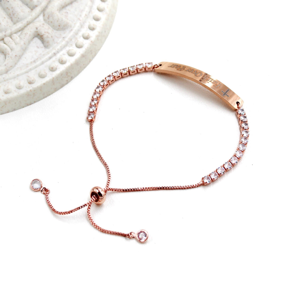 Four-Color Metal with Engraved/Blank Bar Faith Courage Bracelet