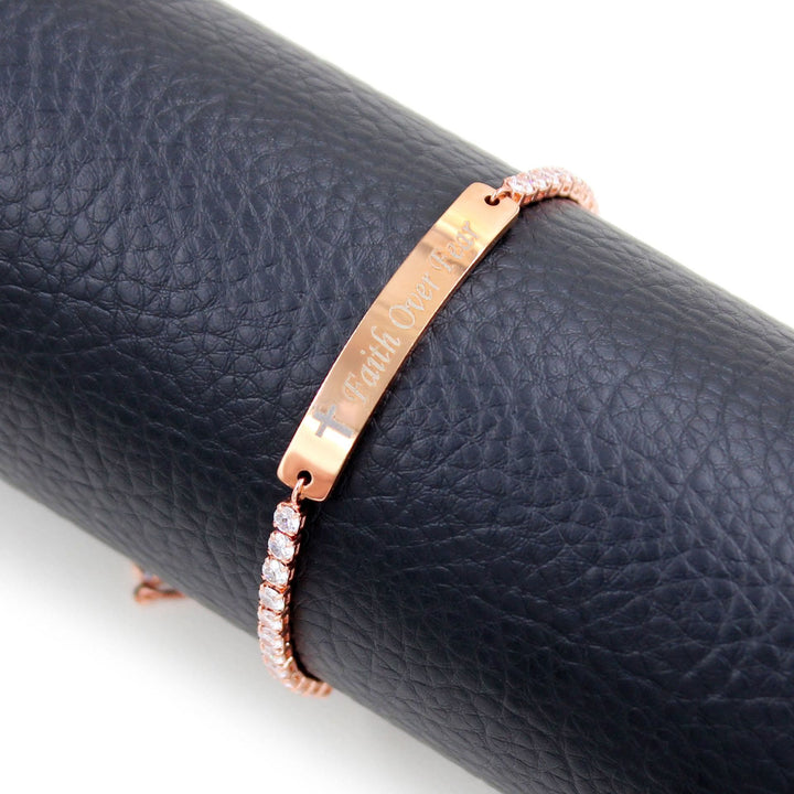 Four-Color Metal with Engraved/Blank Bar Faith Courage Bracelet