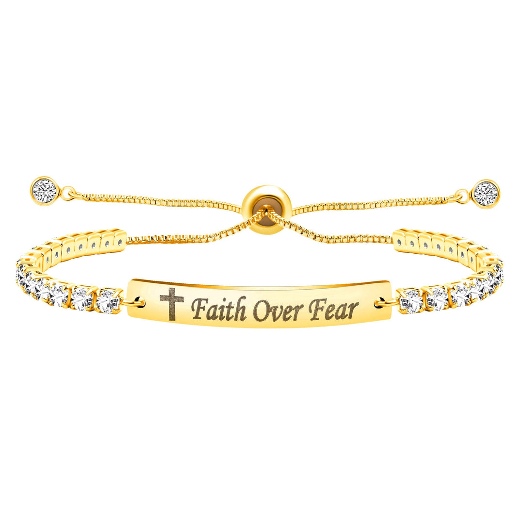 Four-Color Metal with Engraved/Blank Bar Faith Courage Bracelet