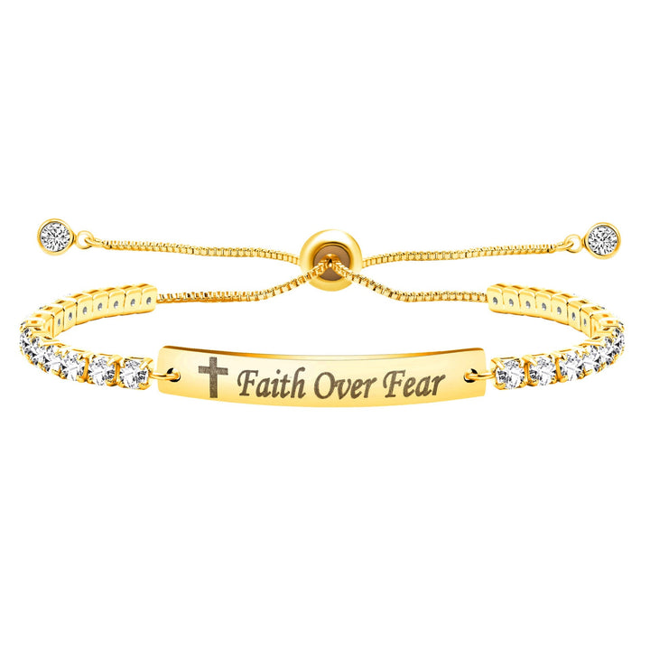 Four-Color Metal with Engraved/Blank Bar Faith Courage Bracelet