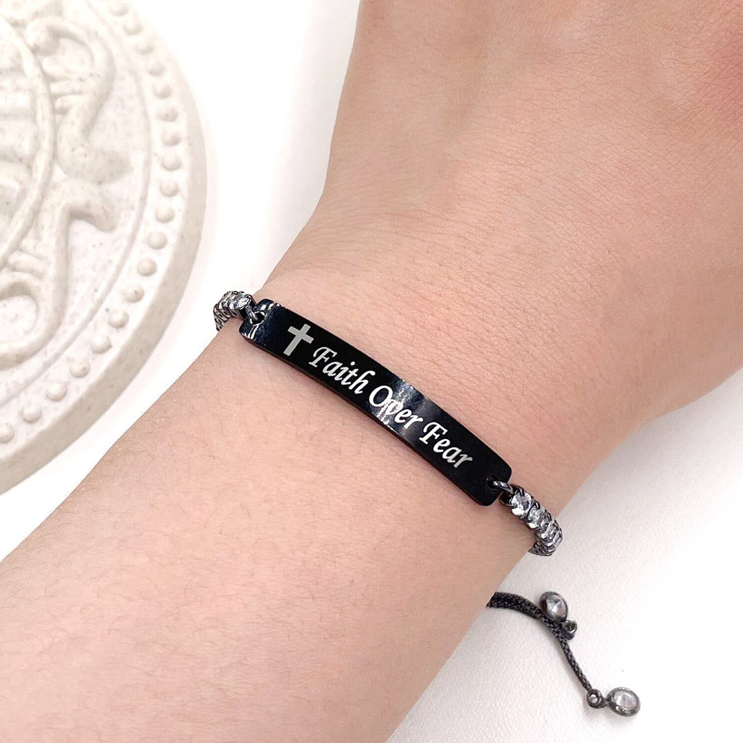 Four-Color Metal with Engraved/Blank Bar Faith Courage Bracelet