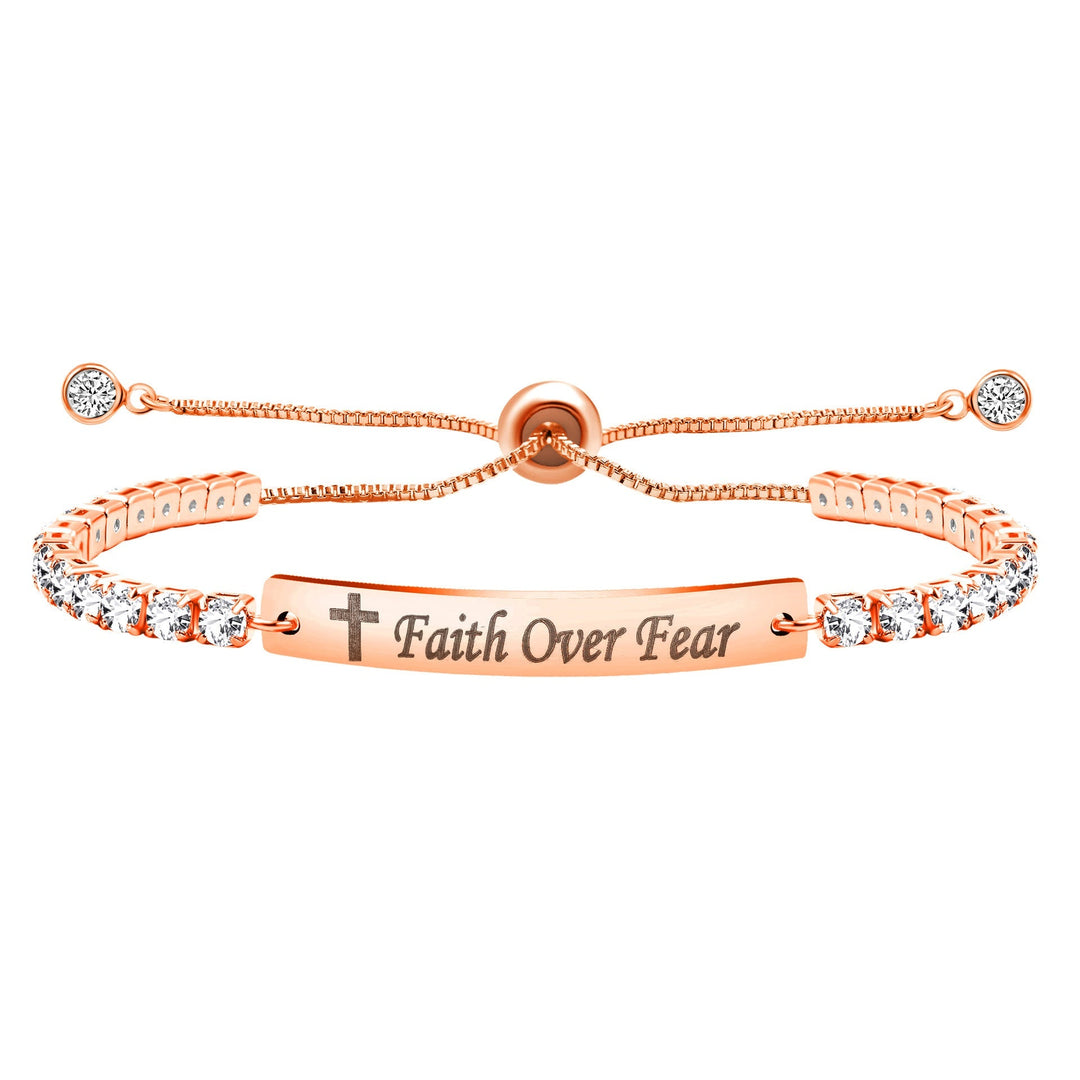 Four-Color Metal with Engraved/Blank Bar Faith Courage Bracelet