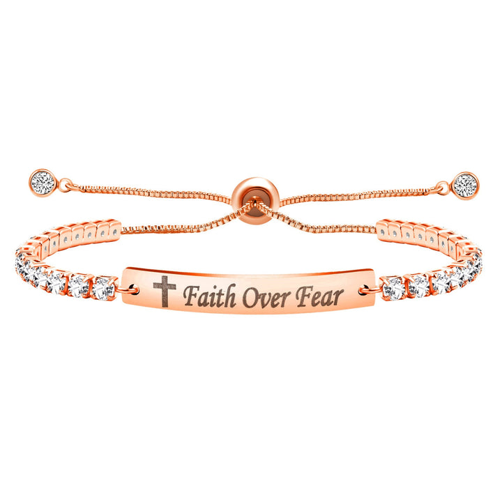 Four-Color Metal with Engraved/Blank Bar Faith Courage Bracelet