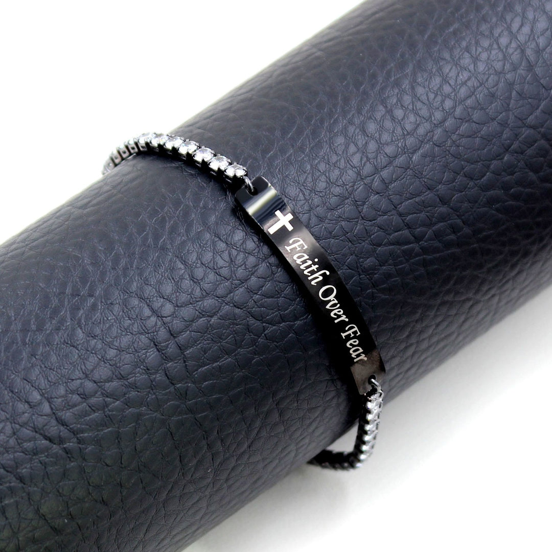 Four-Color Metal with Engraved/Blank Bar Faith Courage Bracelet