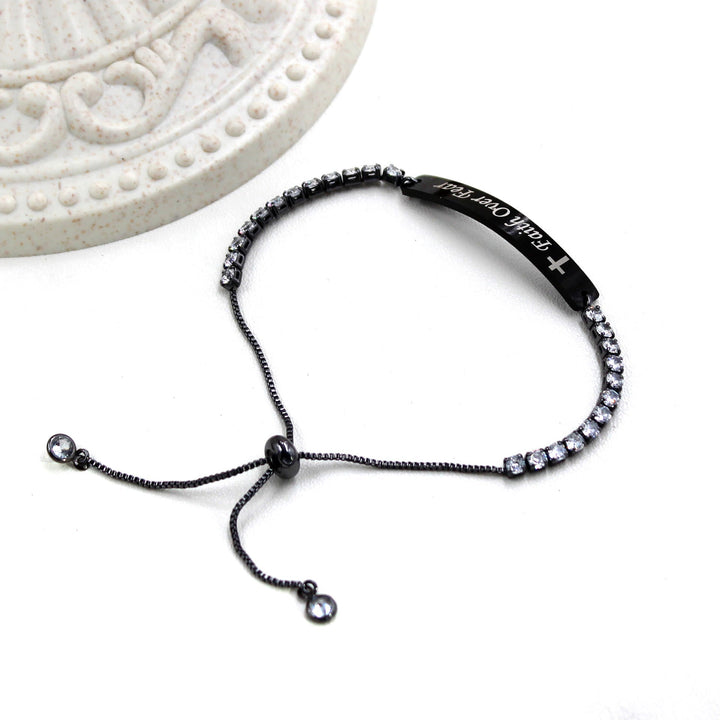 Four-Color Metal with Engraved/Blank Bar Faith Courage Bracelet