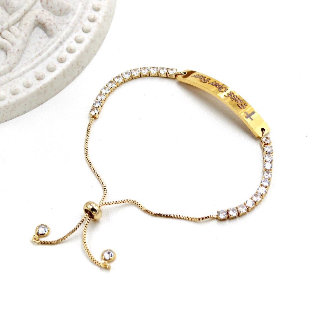Four-Color Metal with Engraved/Blank Bar Faith Courage Bracelet