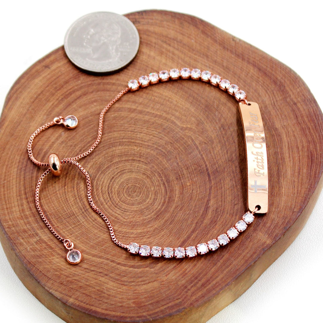 Four-Color Metal with Engraved/Blank Bar Faith Courage Bracelet