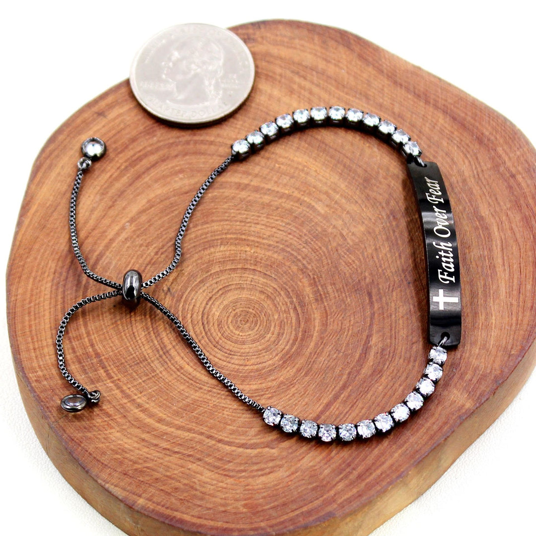 Four-Color Metal with Engraved/Blank Bar Faith Courage Bracelet
