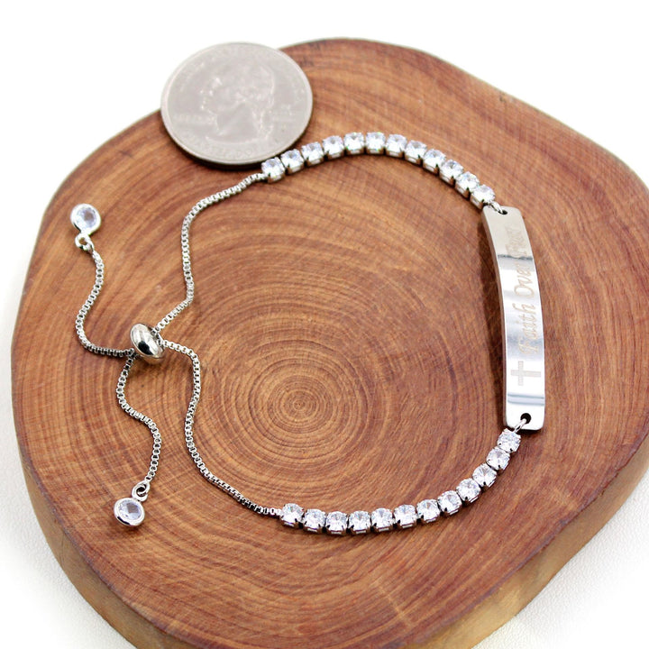Four-Color Metal with Engraved/Blank Bar Faith Courage Bracelet