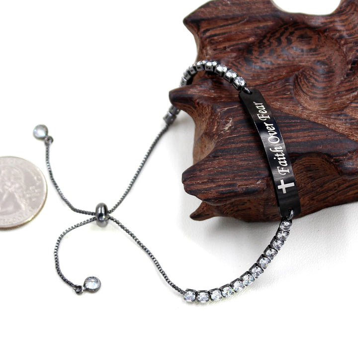 Four-Color Metal with Engraved/Blank Bar Faith Courage Bracelet