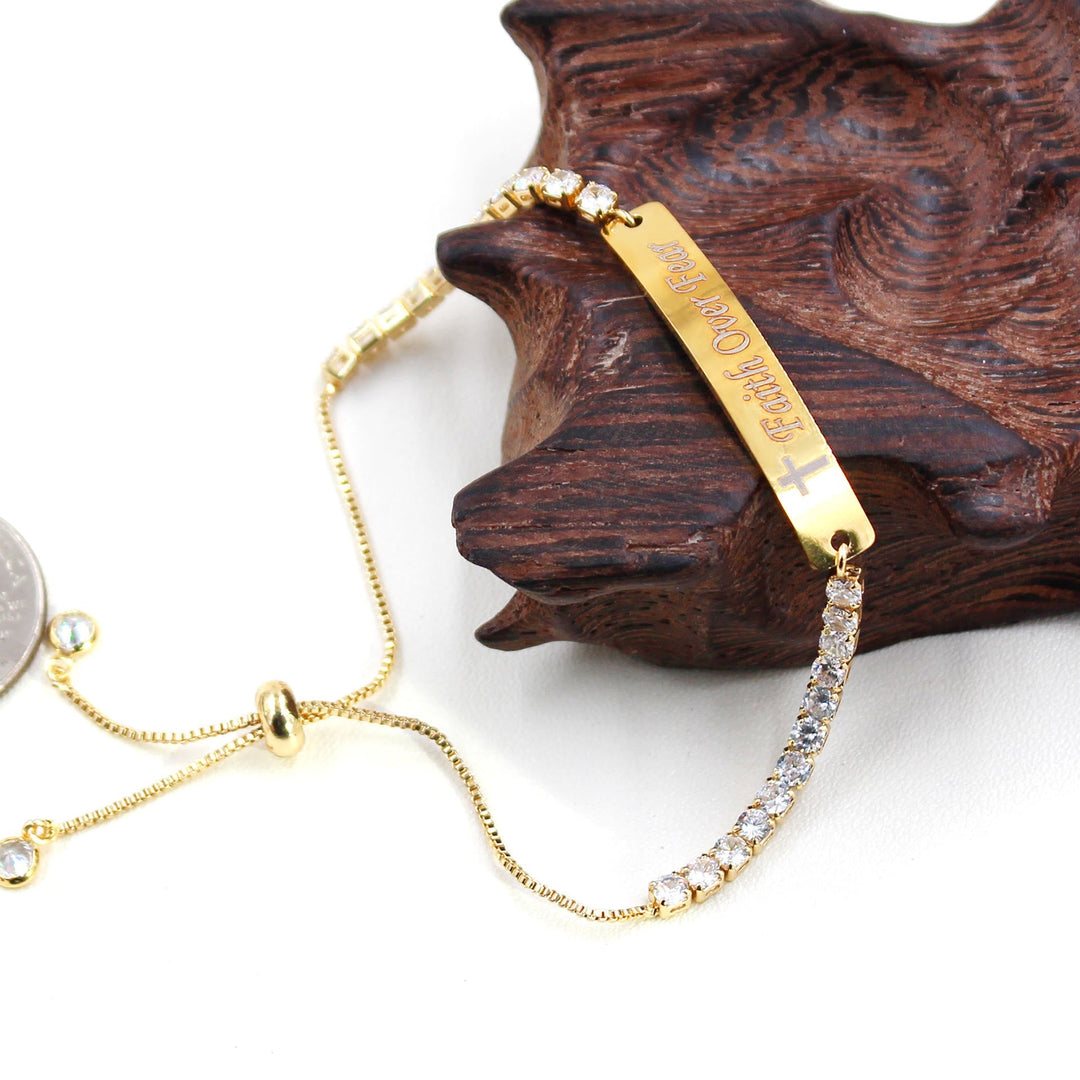 Four-Color Metal with Engraved/Blank Bar Faith Courage Bracelet
