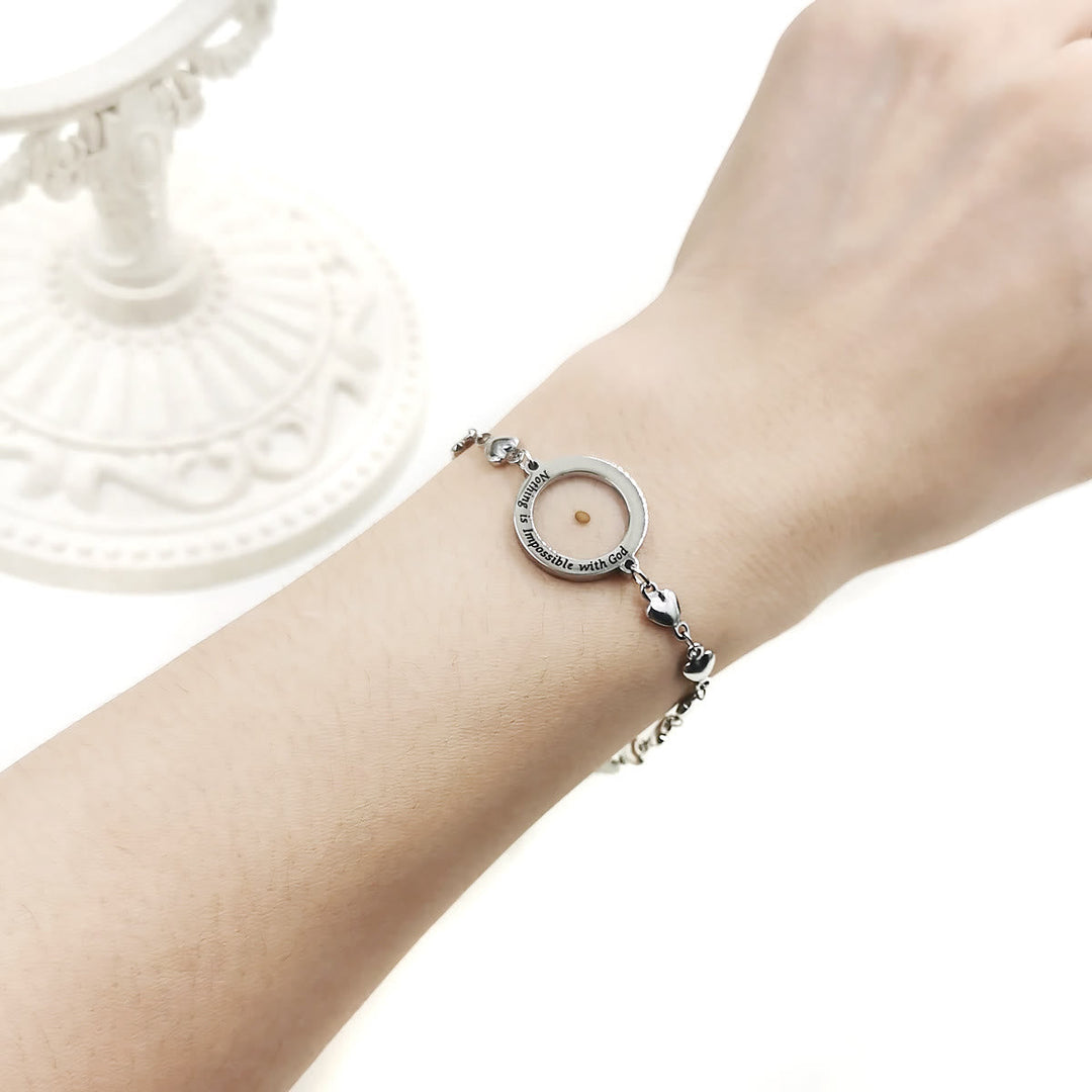 Matthew 17:20 & Luke 1:37 with Mustard Seed Bracelet: Heart Links with Zircon Dot Detail