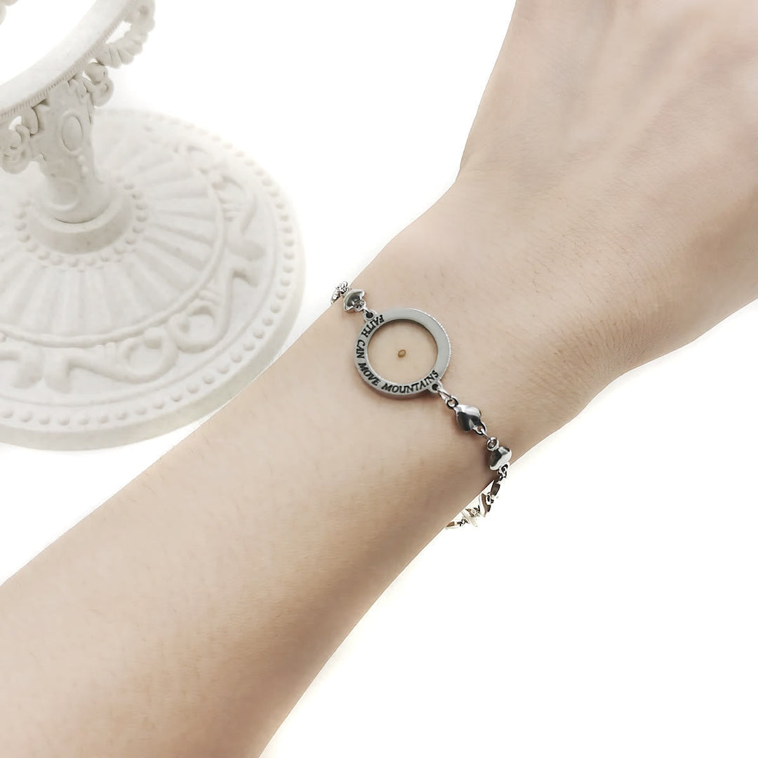 Matthew 17:20 & Luke 1:37 with Mustard Seed Bracelet: Heart Links with Zircon Dot Detail