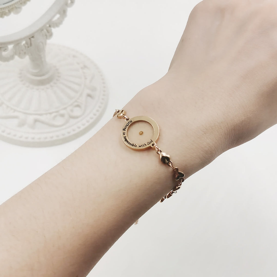 Matthew 17:20 & Luke 1:37 with Mustard Seed Bracelet: Heart Links with Zircon Dot Detail