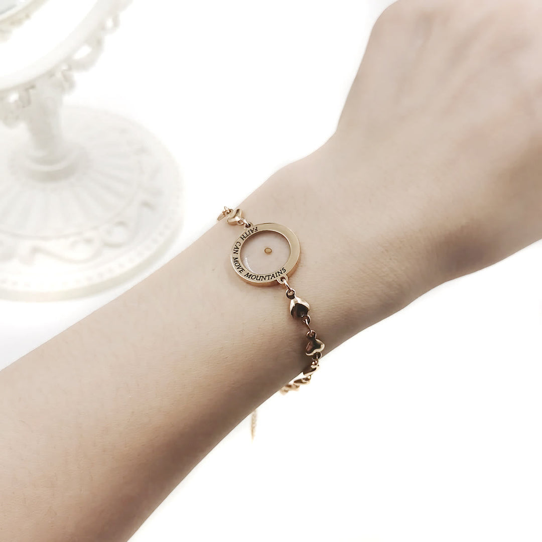 Matthew 17:20 & Luke 1:37 with Mustard Seed Bracelet: Heart Links with Zircon Dot Detail