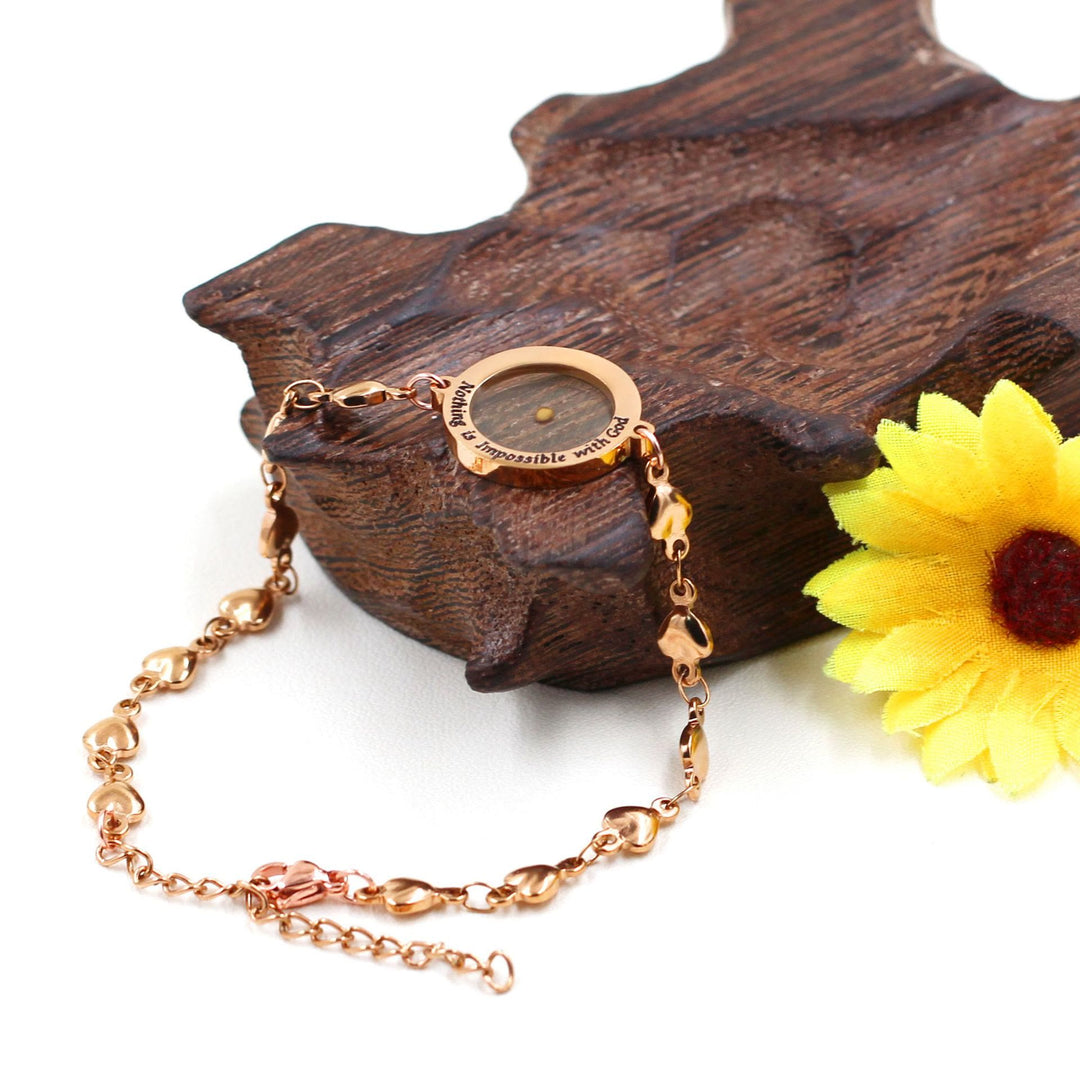 Matthew 17:20 & Luke 1:37 with Mustard Seed Bracelet: Heart Links with Zircon Dot Detail