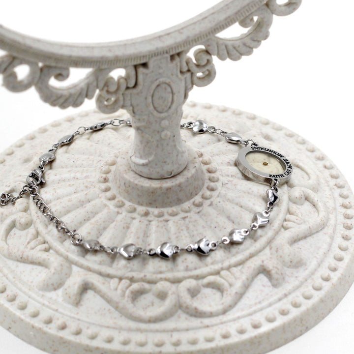 Matthew 17:20 & Luke 1:37 with Mustard Seed Bracelet: Heart Links with Zircon Dot Detail
