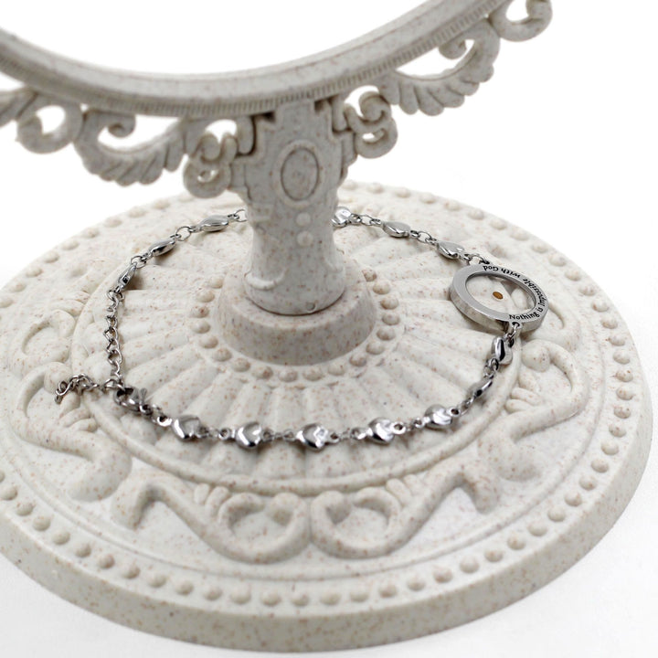 Matthew 17:20 & Luke 1:37 with Mustard Seed Bracelet: Heart Links with Zircon Dot Detail