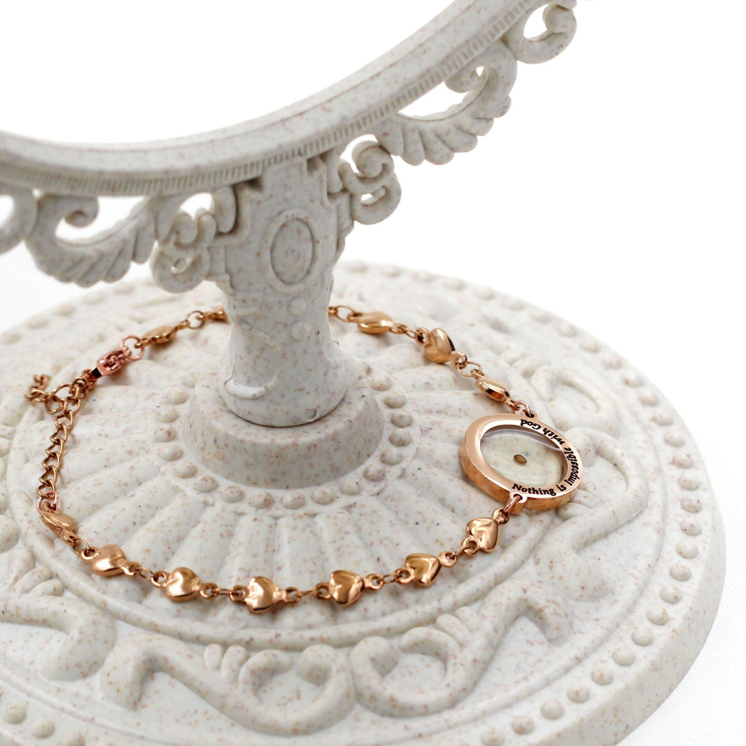 Matthew 17:20 & Luke 1:37 with Mustard Seed Bracelet: Heart Links with Zircon Dot Detail